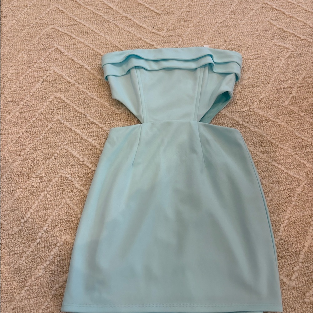 Lucy in the Sky Strapless Aqua Dress